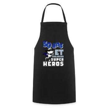 Cadeau homme 50 ans super heros - Tablier de cuisine - noir - Devant - AI Model Male 185 dark (185cm)