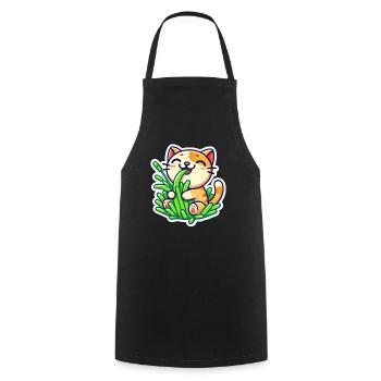 Cute Ginger Cat eating green grass - Cooking Apron - black - Front - AI Model Male 185 dark (185cm)