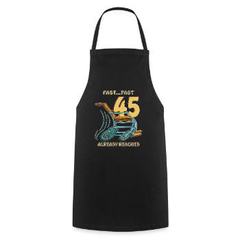 JEÛNE D’ANNIVERSAIRE... PRÈS DE 45 DÉJÀ ATTEINTS - Tablier de cuisine - noir - Devant - AI Model Male 185 dark (185cm)
