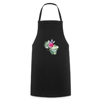 Watercolor Pink Robin with Tropical Leaves - Cooking Apron - black - Front - AI Model Male 185 dark (185cm)