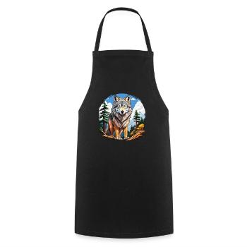 WOLF FOREST - Cooking Apron - black - Front - AI Model Male 185 dark (185cm)