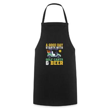 Une bonne journée commence avec des voiturettes de golf et de la bière Golfer Ho - Tablier de cuisine - noir - Devant - AI Model Male 185 dark (185cm)
