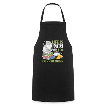 Life Is Better With Tea Cats And Books - Cooking Apron - black - Front - AI Model Male 185 dark (185cm)