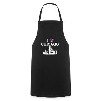 J’aime Chicago États-Unis Heart Flag Golden Gate Bridge - Tablier de cuisine - noir - Devant - AI Model Male 185 dark (185cm)