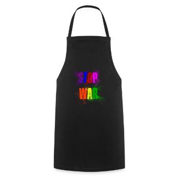 STOP WAR – NO WAR - PEACE in rainbow colours - Cooking Apron - black - Front - AI Model Male 185 dark (185cm)
