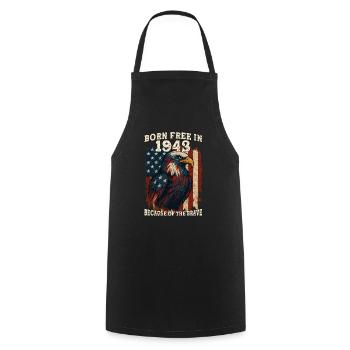 Né libre en 1943 – 82 ans Libre à cause de - Tablier de cuisine - noir - Devant - AI Model Male 185 dark (185cm)