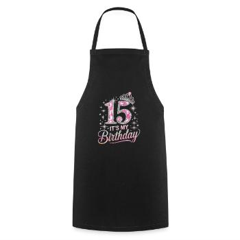 15th Birthday Crown Star Glitter Design - Cooking Apron - black - Front - AI Model Male 185 dark (185cm)