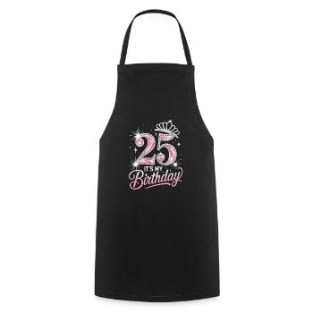 25th Birthday Crown Glitter - Cooking Apron - black - Front - AI Model Male 185 dark (185cm)