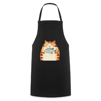 Fröhliche Katze Mit Fisch Umarmung - Kochschürze - Schwarz - Vorne - AI Model Male 185 dark (185cm)