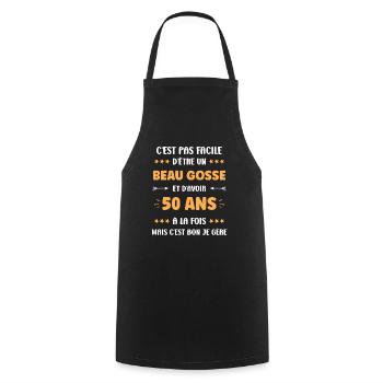 50 ANS - Tablier de cuisine - noir - Devant - AI Model Male 185 dark (185cm)