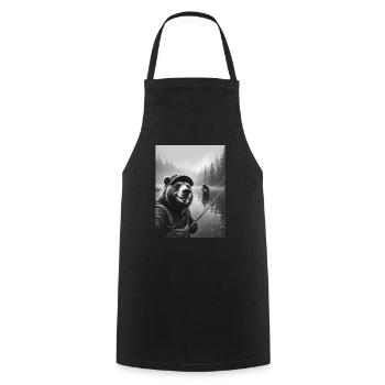 Selfie d’ours de pêche - Tablier de cuisine - noir - Devant - AI Model Male 185 dark (185cm)