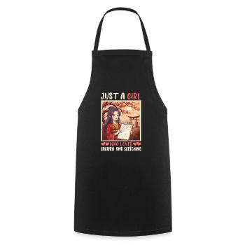 Just a Girl Who Loves Sakura and Sketching - Cooking Apron - black - Front - AI Model Male 185 dark (185cm)