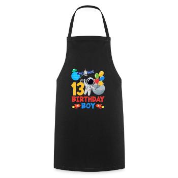 13 Birthday Boy Astronaut Space - Cooking Apron - black - Front - AI Model Male 185 dark (185cm)