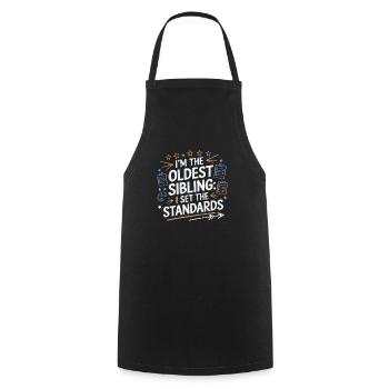 Drôle Aîné Frère Ou Sœur Enfant Tee I Établi les normes - Tablier de cuisine - noir - Devant - AI Model Male 185 dark (185cm)
