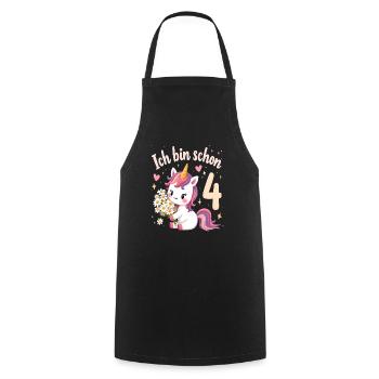 Licorne mignonne 4e anniversaire pour les filles - Tablier de cuisine - noir - Devant - AI Model Male 185 dark (185cm)