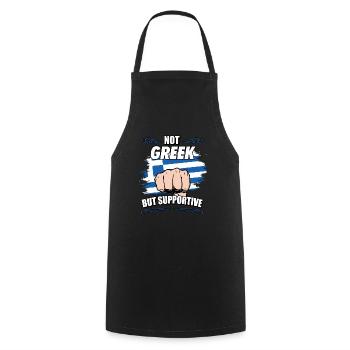 Pas grec mais soutien touristique grec - Tablier de cuisine - noir - Devant - AI Model Male 185 dark (185cm)