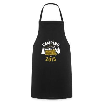 Anniversaire: Camping depuis mai 2015 Camping-car - Tablier de cuisine - noir - Devant - AI Model Male 185 dark (185cm)