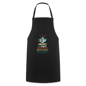 Boire du thé Lire des livres Être heureux - Tablier de cuisine - noir - Devant - AI Model Male 185 dark (185cm)