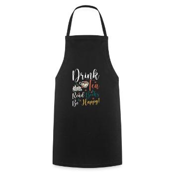 Boire du thé Lire des livres Être heureux - Tablier de cuisine - noir - Devant - AI Model Male 185 dark (185cm)