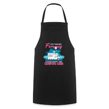 Camping-Car Humour Camper Campeuse - Tablier de cuisine - noir - Devant - AI Model Male 185 dark (185cm)