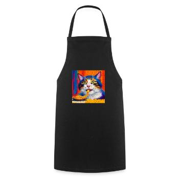 Cat eats spaghetti oil painting - Cooking Apron - black - Front - AI Model Male 185 dark (185cm)