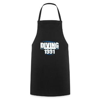 Anniversaire du plongeur - Plongée depuis mai 1991 - Tablier de cuisine - noir - Devant - AI Model Male 185 dark (185cm)