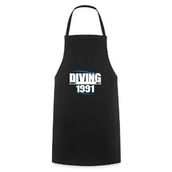 Anniversaire du plongeur - Plongée depuis juillet 1991 - Tablier de cuisine - noir - Devant - AI Model Male 185 dark (185cm)