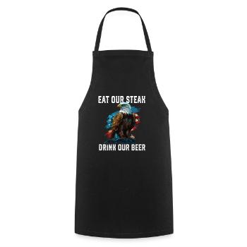 Eat Our Steak Drink Our Beer BBQ Lover American - Cooking Apron - black - Front - AI Model Male 185 dark (185cm)