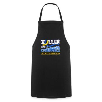 Down Syndrome Rollin avec mes Chromies - Tablier de cuisine - noir - Devant - AI Model Male 185 dark (185cm)