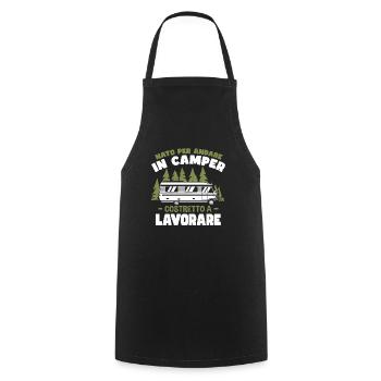 Né pour aller dans un camping-car | Campeur - Tablier de cuisine - noir - Devant - AI Model Male 185 dark (185cm)