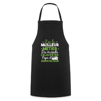 Papa et Agriculteur - Humour papa agriculteur - Tablier de cuisine - noir - Devant - AI Model Male 185 dark (185cm)