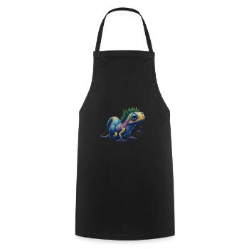 Gamer's Perfect Illustration - Cute Colorful Gekko - Kochschürze - Schwarz - Vorne - AI Model Male 185 dark (185cm)