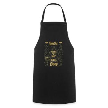 Japanese-Inspired Feline Culinary Cat Sushi Chef - Cooking Apron - black - Front - AI Model Male 185 dark (185cm)