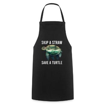 Skip A Straw Save A Turtle Environmental Protection - Cooking Apron - black - Front - AI Model Male 185 dark (185cm)
