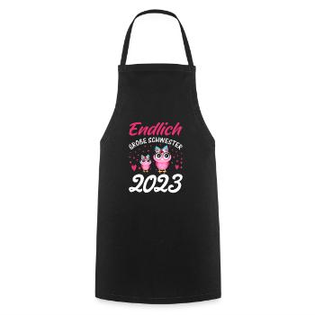 Endlich große Schwester 2023 - Kochschürze - Schwarz - Vorne - AI Model Male 185 dark (185cm)