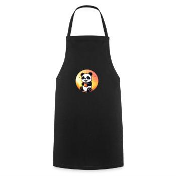 Süßer Panda sitzt und trinkt KAFFEE - Kochschürze - Schwarz - Vorne - AI Model Male 185 dark (185cm)