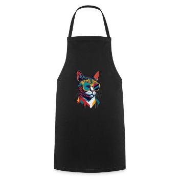 Retro Cool Cat: Vintage Vibes and Feline Flair - Kochschürze - Schwarz - Vorne - AI Model Male 185 dark (185cm)