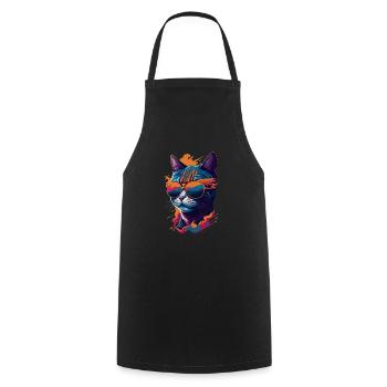Vintage Vibes and Feline Flair Retro Cool Cat - Kochschürze - Schwarz - Vorne - AI Model Male 185 dark (185cm)