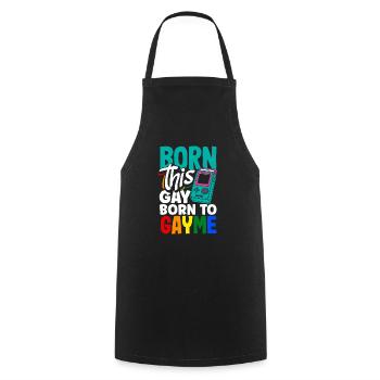 Né ce gay né à Gayme - Tablier de cuisine - noir - Devant - AI Model Male 185 dark (185cm)