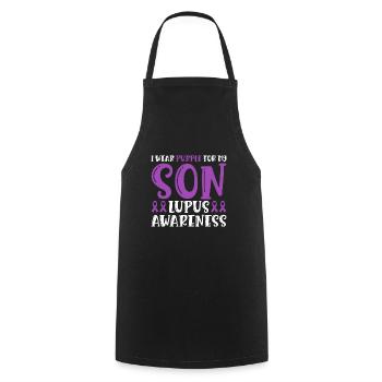 I wear purple for my son Lupus Awareness - Cooking Apron - black - Front - AI Model Male 185 dark (185cm)