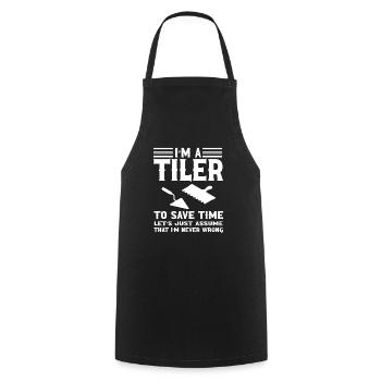 Lustiger Fliesenleger Spruch Handwerker - Kochschürze - Schwarz - Vorne - AI Model Male 185 dark (185cm)