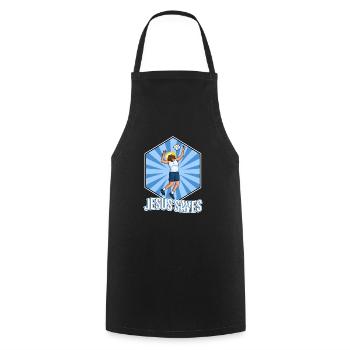 Jésus et le volleyball - Tablier de cuisine - noir - Devant - AI Model Male 185 dark (185cm)
