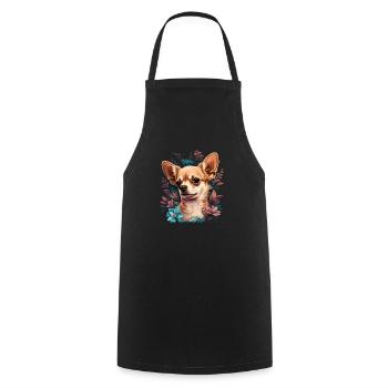 Chihuahua | Chien mignon | Belles fleurs | - Tablier de cuisine - noir - Devant - AI Model Male 185 dark (185cm)