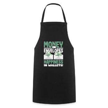Money in Envelopes, Happiness in Wallets - Kochschürze - Schwarz - Vorne - AI Model Male 185 dark (185cm)