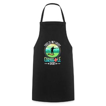 C’est ma chemise porte-bonheur en cornhole - Tablier de cuisine - noir - Devant - AI Model Male 185 dark (185cm)