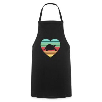 Retro Tortoise Vintage Heart Turtle Reptile - Cooking Apron - black - Front - AI Model Male 185 dark (185cm)
