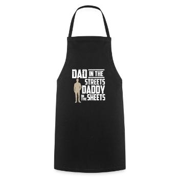 Papa dans les rues Papa dans les draps Fête des pères - Tablier de cuisine - noir - Devant - AI Model Male 185 dark (185cm)