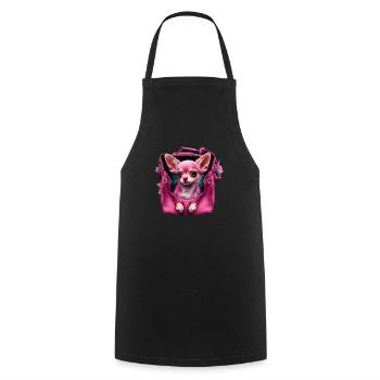 Pink Chihuahua | Rosa Handtasche Welpe Girlie - Kochschürze - Schwarz - Vorne - AI Model Male 185 dark (185cm)