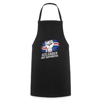 Pas islandais mais favorable au drapeau islandais - Tablier de cuisine - noir - Devant - AI Model Male 185 dark (185cm)