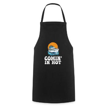 Drôle de citation de bateau à moteur Comin dans Hot Pontooning - Tablier de cuisine - noir - Devant - AI Model Male 185 dark (185cm)